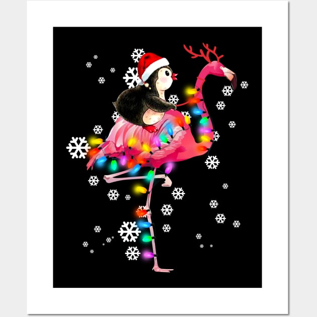 Penguin riding Flamingo Christmas Wall Art by wheeleripjm